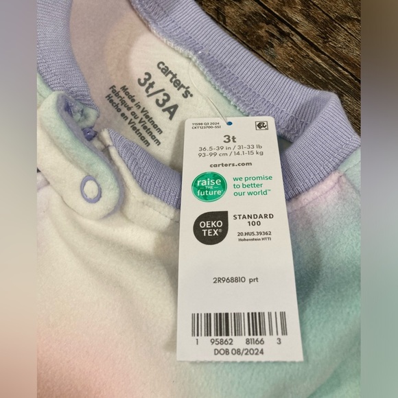 Carter’s Girls Footed Fleece Pajamas Pastel Pink Purple Dinosaur Size 3T - Picture 2 of 10